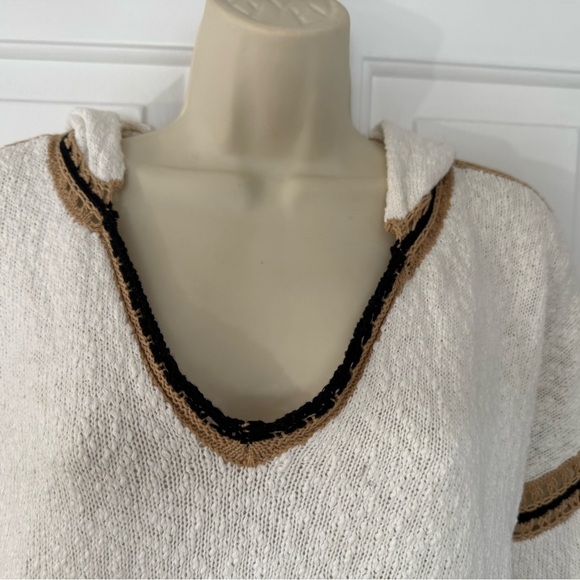 hem & thread White and Tan Light Weight Cotton Spring Summer Hoodie Sweater in L - Picture 4 of 7